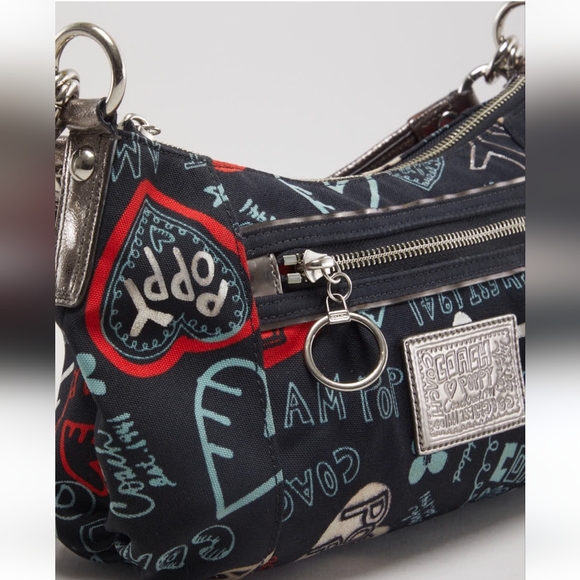 COACH Graffiti Heart Tote Bag Poppy Signature Glam Multi Color - Picture 3 of 3